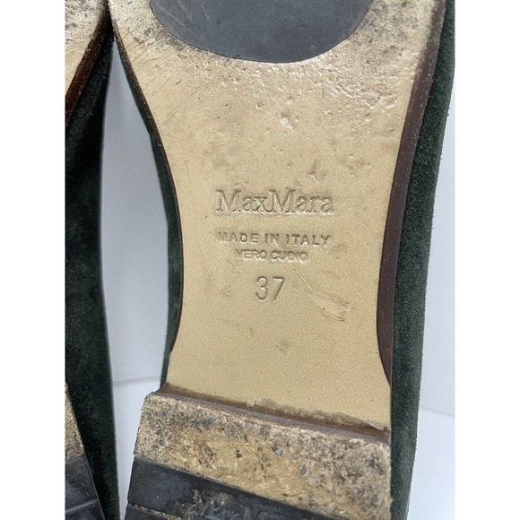 Max Mara Loafers Square Toe Suede Green Flats Women's Size 37 US 6.5 FLAW - Picture 11 of 12